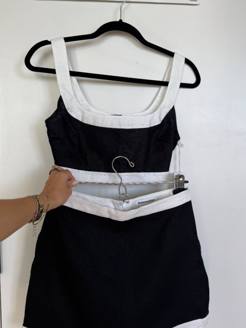 Reformation Robbie Linen Two Piece Set Black White Crop Top Mini Skirt Sz 2 NWT - Picture 11 of 11